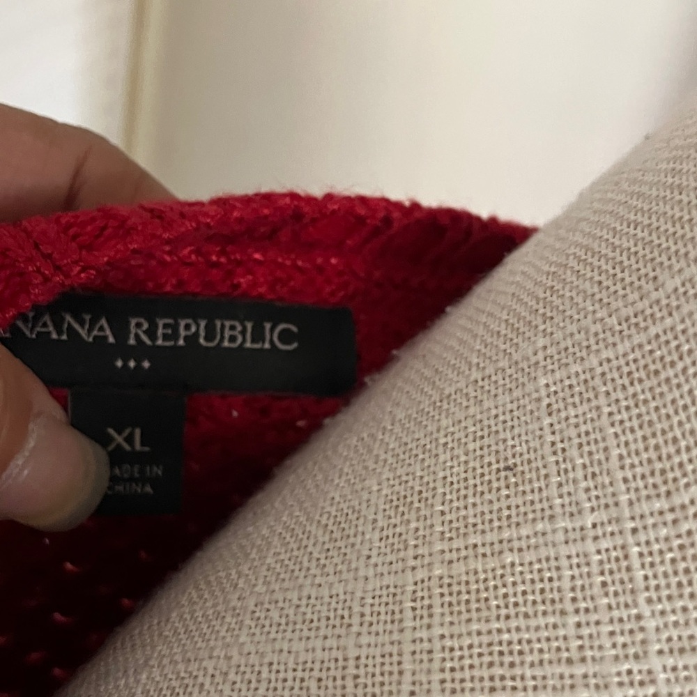 BANANA REPUBLIC Waffle knit crew neck red woman’s sweater size XL cotton‎ blend - Picture 3 of 7